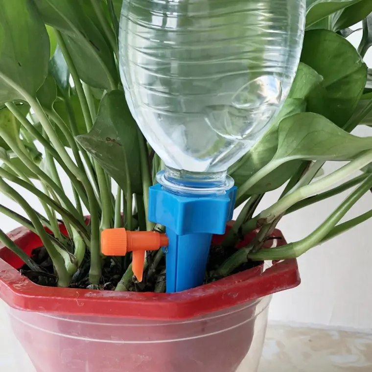 Система полива растений в отпуске с бутылкой для воды