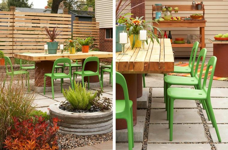 современные идеи сада в стиле деко терраса деревянный стол